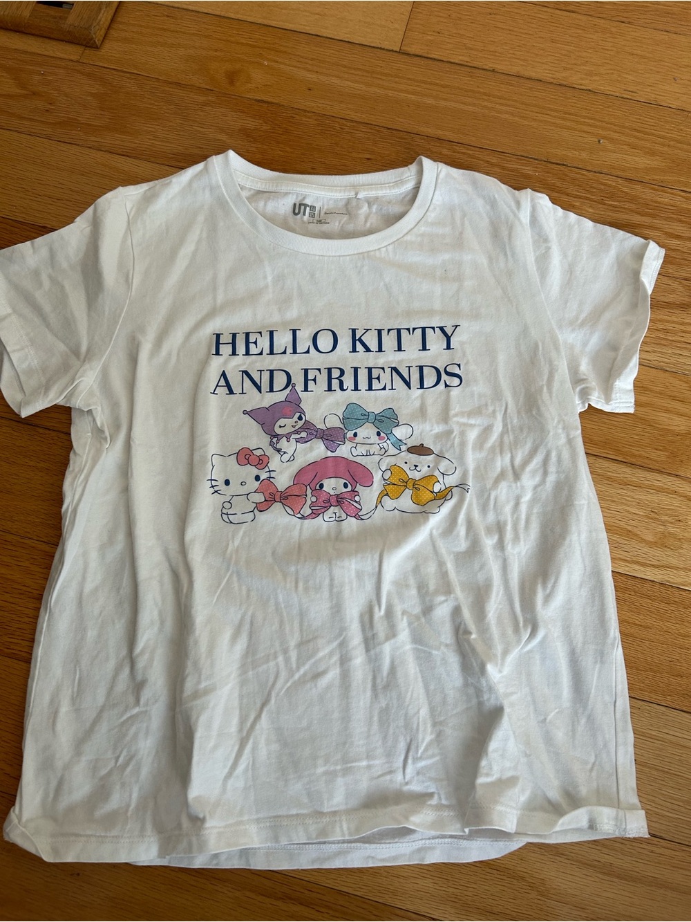 Uniqlo White Hello Kitty and Friends Graphic Tee with Pastel Characters